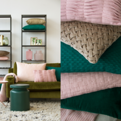 Interieur inspiratie roze groen pink green nieuwste trend kussens vernieuwend hinck amsterdam woonaccessoires